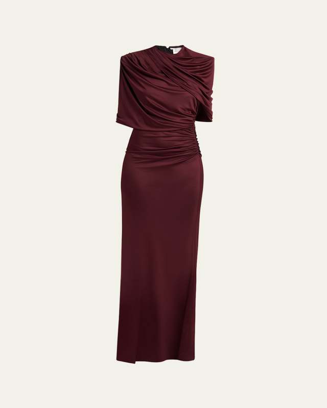 Long Draped Cape Cutout Gown